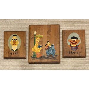 Sesame Street Big Bird Bert Ernie Cookie Hand Painted Wood Art Wall Plaque